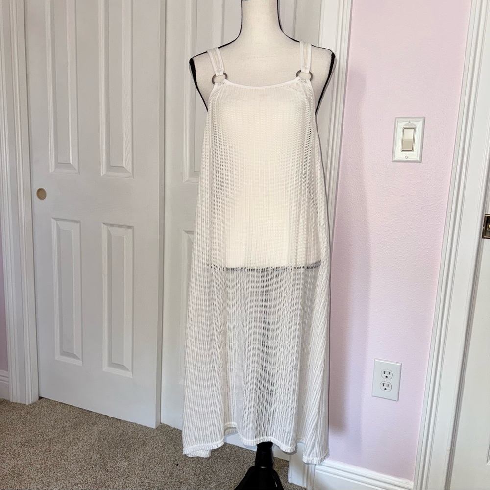 Cherie St Tropez white seen through knit long maxi swim bathing suit coverup LG